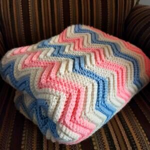 Kids baby girl or boy blanket Handcrafted crocheted afghan chevron Grannycore